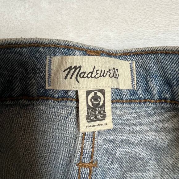 Madewell High Rise Mid Length Denim Shorts Woodvale Wash Size 23 Raw Hem - Picture 6 of 12